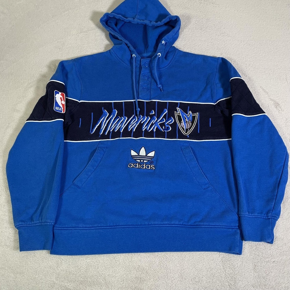 Vintage Adidas Trefoil Dallas Mavericks Sweatshirt Hoodie Mens Small Blue 2000s